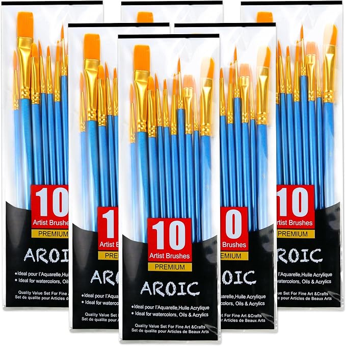 60 Pcs Acrylic Paint Brush Set, Oil & Watercolor by AROIC