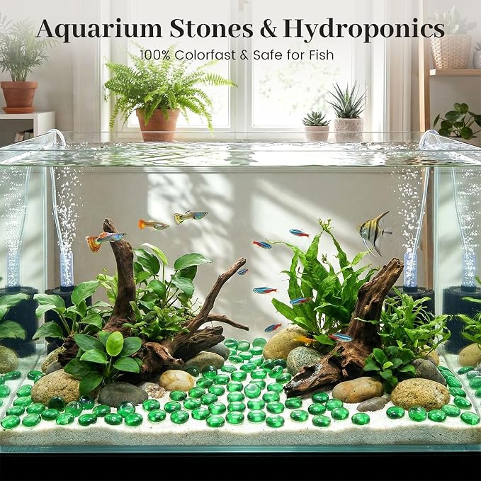 FUTUREPLUSX 1LB Green Flat Glass Marbles, Premium Colored Gems Fish Bowl - Image 5