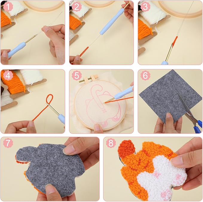 Vesici 6ps Cat Bum Punch Needle Kit, 6 Patterns Cat Butt Punch Coaster - Image 2