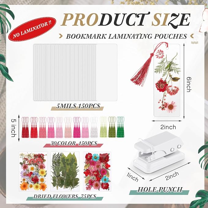 Fuyoooo 376 Pcs Pressed Flowers Bookmark Making Kit, DIY Bookmark Laminating - Image 2