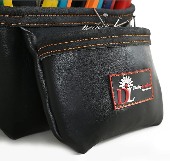 Daisy Leather PRO DL-101 Oil tanned Premium 25 pockets Heavy duty Tool Belt, Carpenter belt Pouch for Construction, Carpenter, Craftsman and Electricians workers, Black, X-Large