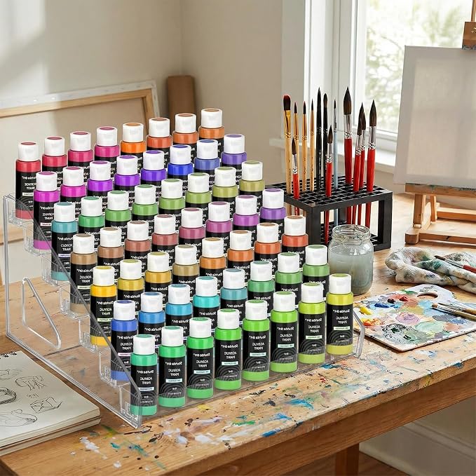 7-Layer Clear Acrylic Paint Holder Storage & Brush Organizer | Easy Assemble - Image 3