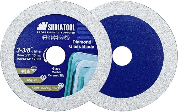 SHDIATOOL Glass Diamond Cutting Disc 3-3/8-Inch Saw Blade, Ultra-Thin Cut Off Wheel for Tile Ceramic Porcelain Marble 85mm (2 of Pack)