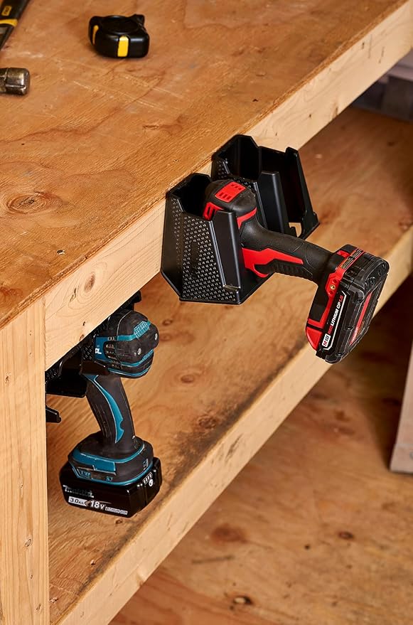 Drill Holder, Power Tool Organizer, Utility Storage Rack | Universal Wall Mount Cordless tools holder fits most drills like Milwaukee and Dewalt (2-PACK) (Black)