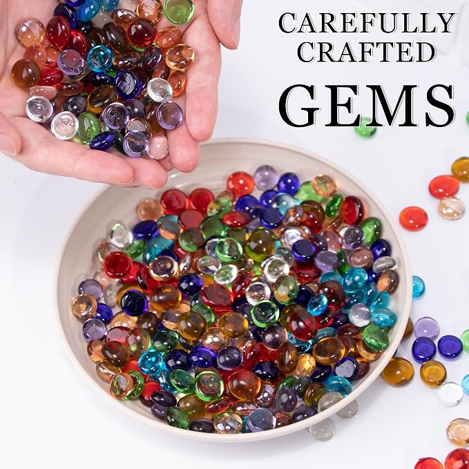 50PCS Mini Glass Gems, Mixed Colour Mancala Stones Flat Bottom Marble Beads - Image 2