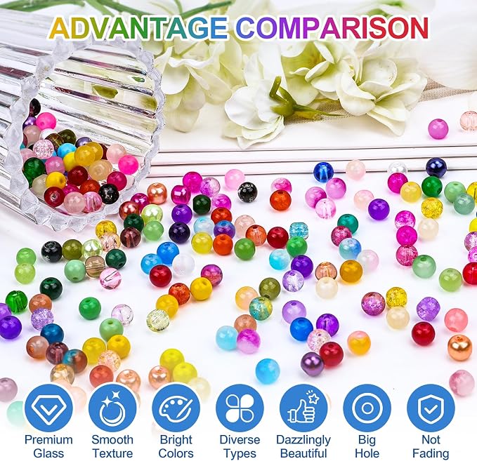 XSEINO About 1200PCS 6mm Glass Beads Bracelet Making Set, 144 Color Colorful - Image 3