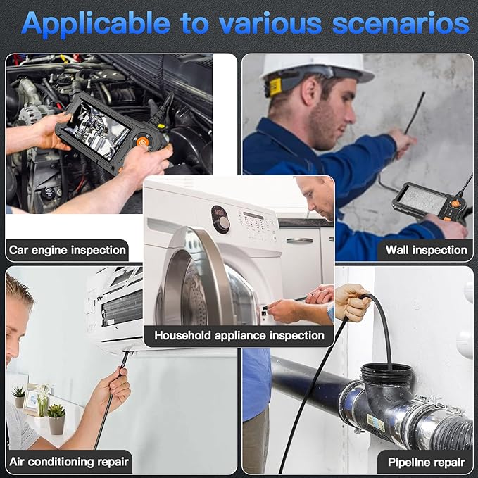 Endoscope Camera with Light - 4.3" LCD Screen Inspection Cameras,IP67 Waterproof Borescope with 8 Adjustable LED Lights,HD 1080P Endoscope Camera 16.5ft Semi-Rigid Cord,gifts for men tools and gadgets