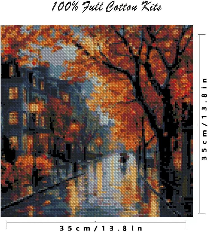 YERUOUIU Fall Street Cross Stitch Kits, 11 CT Counting Cross Stitch Kit - Image 2