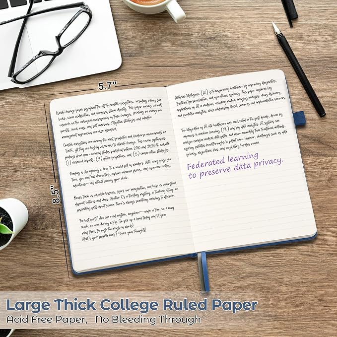 College Ruled Notebook, 5 Pack A5 Hardcover Leather Notebook - Image 2