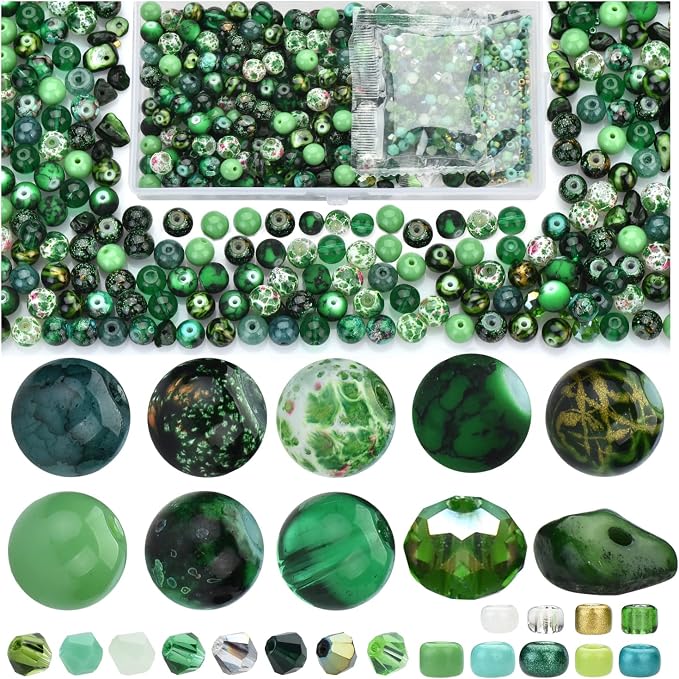 Glass Beads Jewelry Making Kit, Fresh Green Color-900pcs Include 8mm Assorted by RIRED27