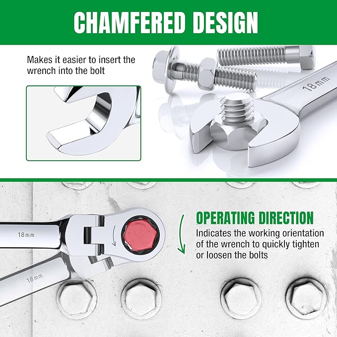 SK Flex-Head Ratcheting Wrench Set, Combination Wrench Set, 16-Piece, Metric 8 to 25mm, 72-Tooth, Premium CR-V Construction, with Rolling Pouch