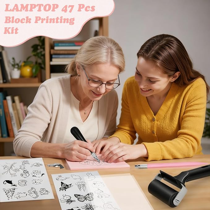 LAMPTOP 47 Pcs Block Printing Linocut Kit DIY Printmaking & Craft Projects | - Image 2