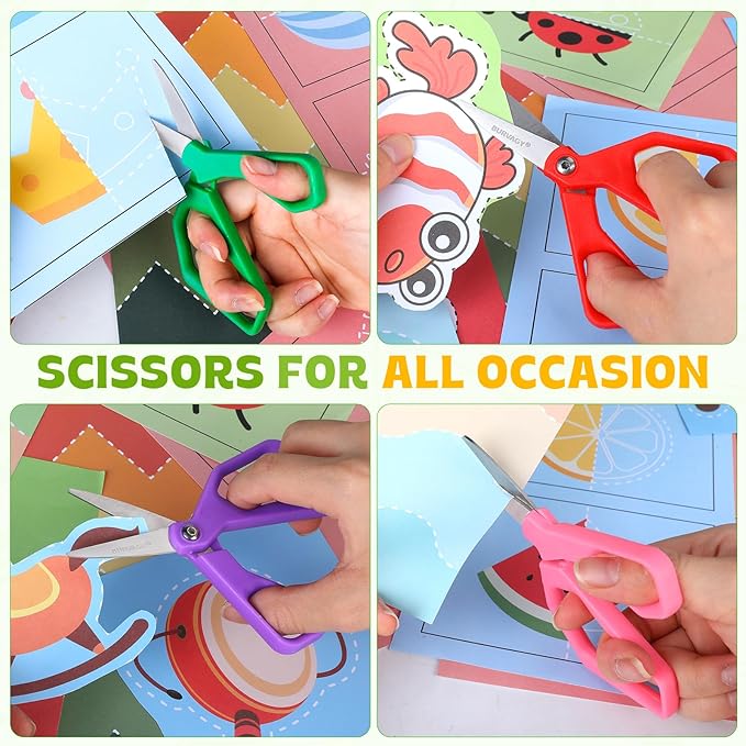 25Pack 5" Small School Student Pointed-Tip Craft Kids Scissors, Stainless Steel Blades Comfort Grip 5 Inch Safety Scissors Bulk for Kids Children Toodler Cutting Paper Crafting