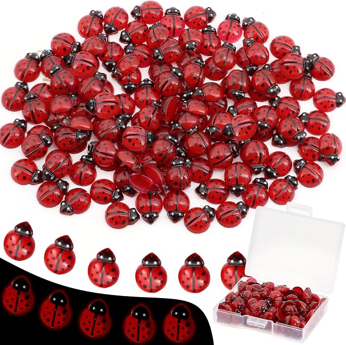 120PCS Mini Luminous Ladybug, Tiny Resin Ladybug Miniature Figurines, Glow in by QUPIVA