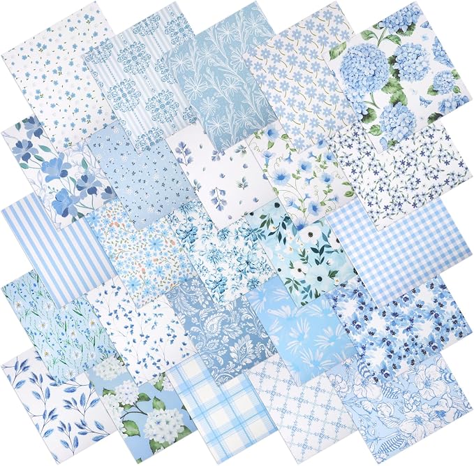 25 Pcs Blue Quilting Fabric Scraps by Needbrock