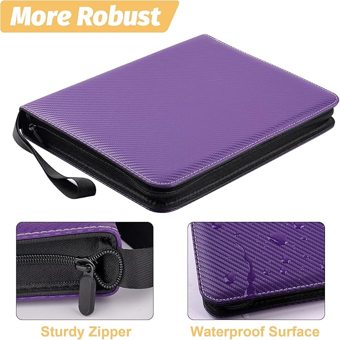 GERMUN 3 Ring 9 Pocket Zipper Card Binder, 720 Double Sided Standard PU Trading - Image 6