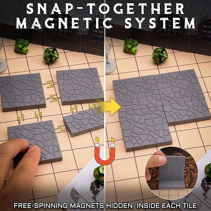 CZYY Magnetic Dungeon Tiles, Basic Set | Double-Sided Texture, Paintable Gray - Image 2