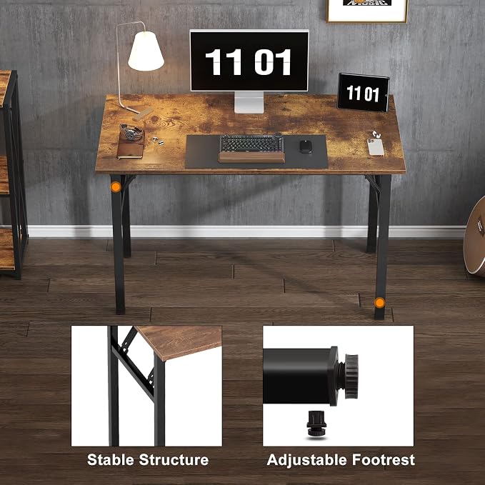Need Small Folding Computer Desk, 39.4 Inch Writing Table, Rustic Brown | - Image 8