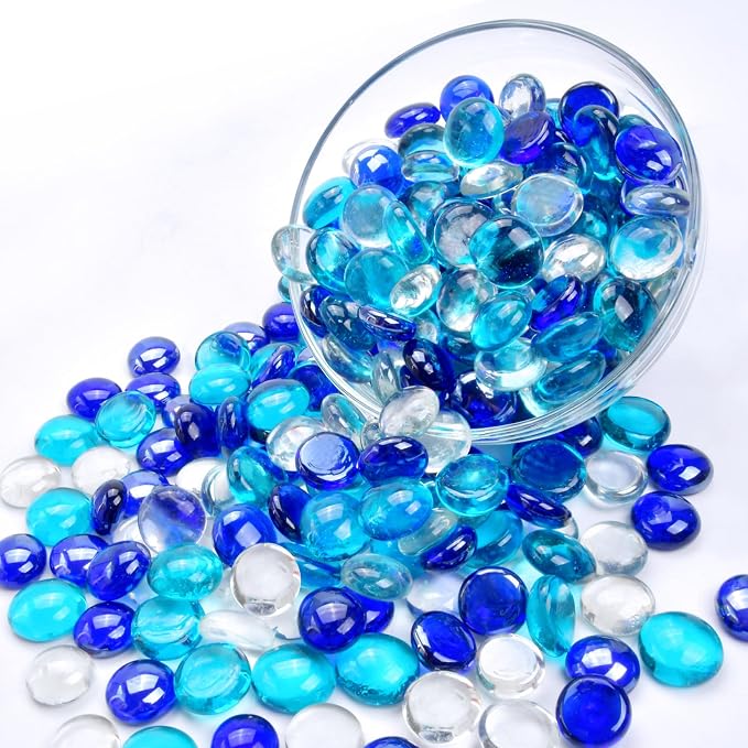 1LB Blue Mix Flat Glass Marbles - Image 7