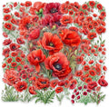 50PCS Red Corn Poppy Flower Stickers, Watercolor Wildflower Botanical by YOKSAS