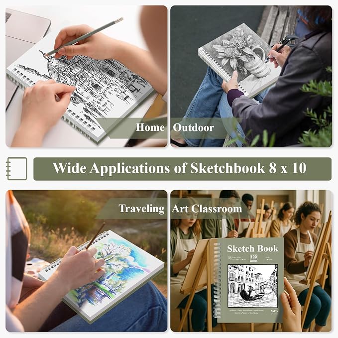 SuFly Spiral Bound Sketchbook 8x10, 100 Sheets Hardcover Sketch Books, - Image 9