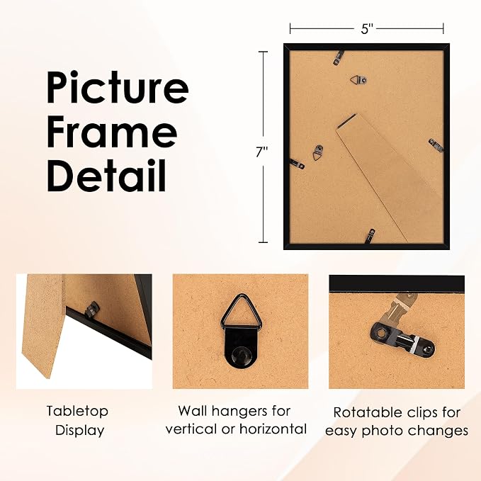 FIXSMITH 5x7 Picture Frame Set of 6, Display Pictures 4x6 - Image 4