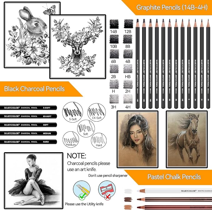 MARTCOLOR Drawing Sketching Pencils Set, 34 Pieces Pro Art Pencil Kit - Image 3