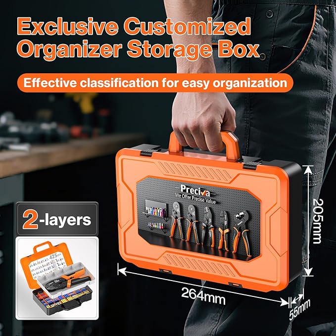 Preciva Crimping Tool for Insulated Terminals Wire Connectors, AWG20-10 Ratchet Crimper with 425 Pcs Insulated Terminals Connectors