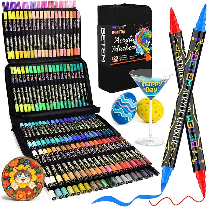 Betem Dual Tip Acrylic Paint Pens, 120 Colors Paint Markers by BetemArtWorld