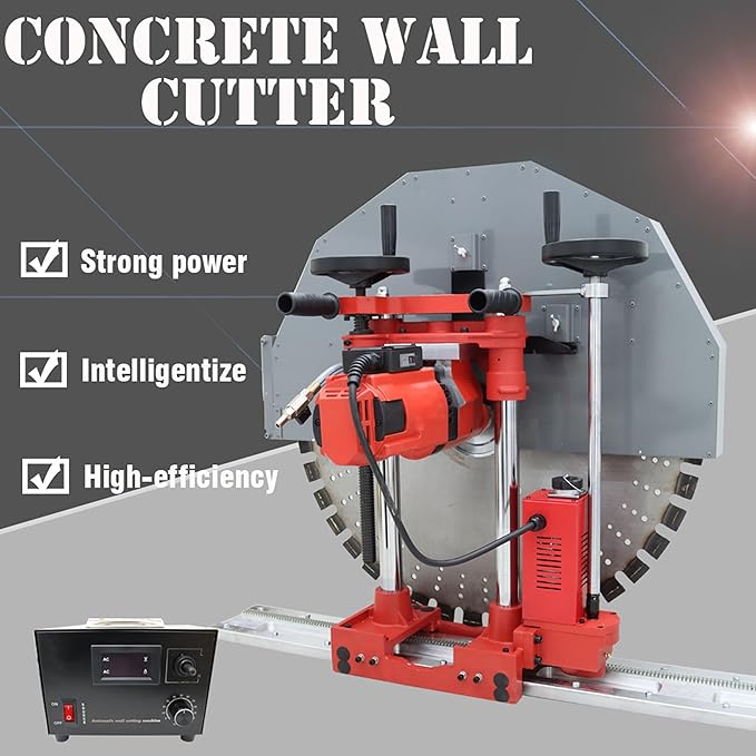 6880W Electric Concrete Wall Cutter 16" Cut Depth Reinforced Concrete Saw with Guide Rail Wet/Dry Cutting for Brick Stone & Masonry 300RPM 220V (Including a 39.4" Diamond Saw Blade)