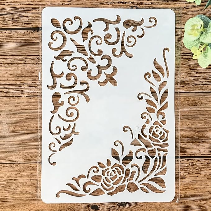 TIAMECH A4 Reusable Vintage Floral Edge Stencil by TIAMECH