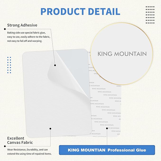 KING MOUNTAIN Canvas Repair Patch 9 x11 Inch 2 Pcs Self-Adhesive Waterproof Fabric Patch for Sofas, Tents, Furniture,Tote Bags, Car Seats (White1.0)