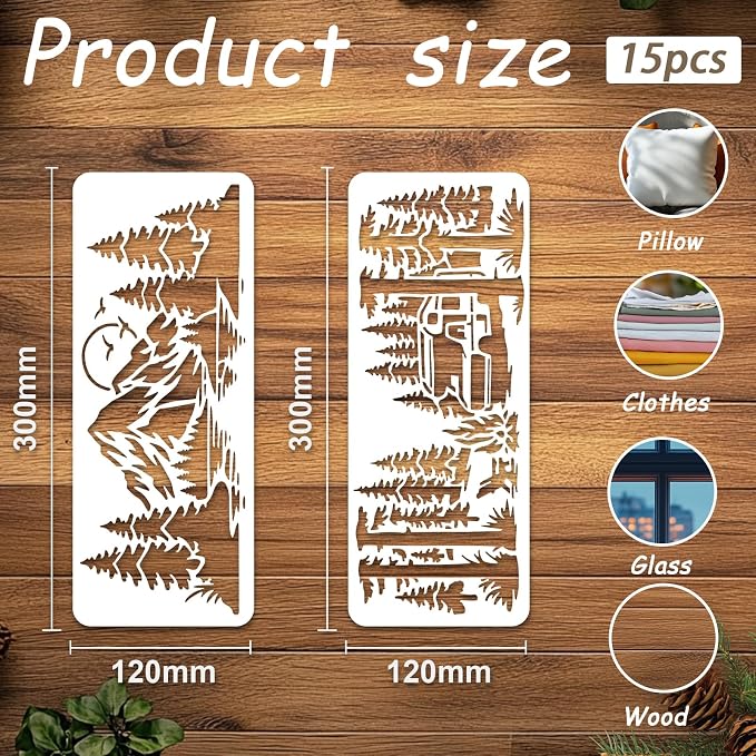 INFUNLY 15Pcs Forest Mountain Painting Stencil - Image 2