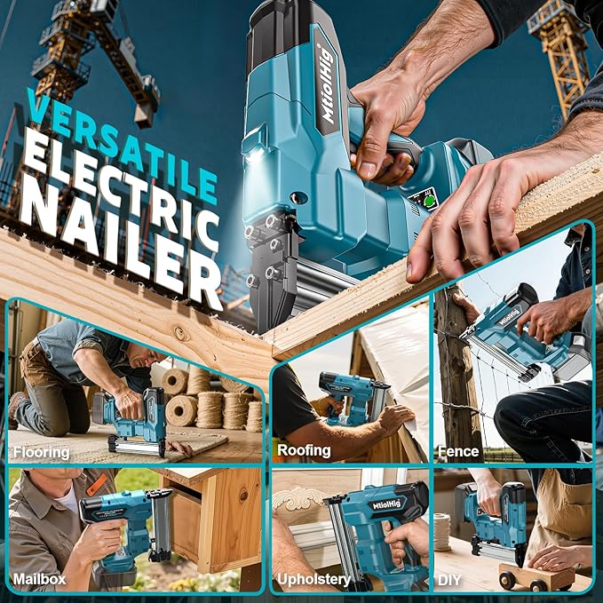 Cordless Brad Nailer 2-in-1 Compatible with Makita Battery, 5/8 to 1-1/4 Inch Electric Nail Gun/Staple Gun, 18 Gauge Nail Gun Brushless Motor with 1000 Nails for Wood Carpentry