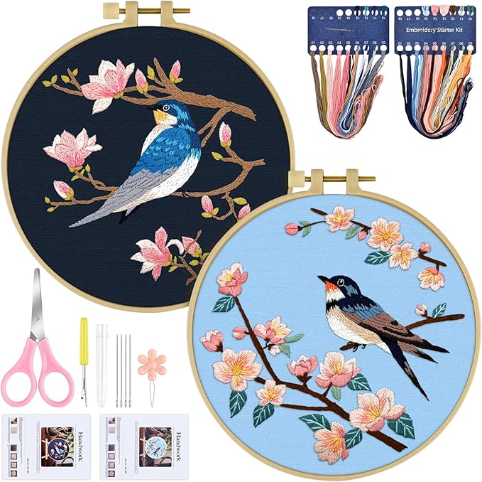 ERKOON Embroidery Kit for Beginners, 2 Set Floral Cross Stitch Set Include by ERKOON