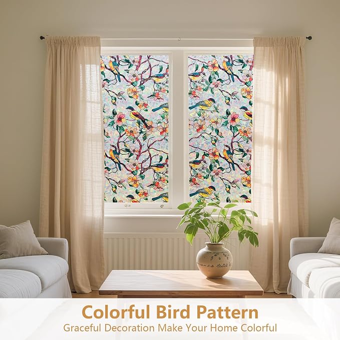 Kromapolis Window Privacy Film, Stained Glass Sticker Floral Window Clings - Image 4