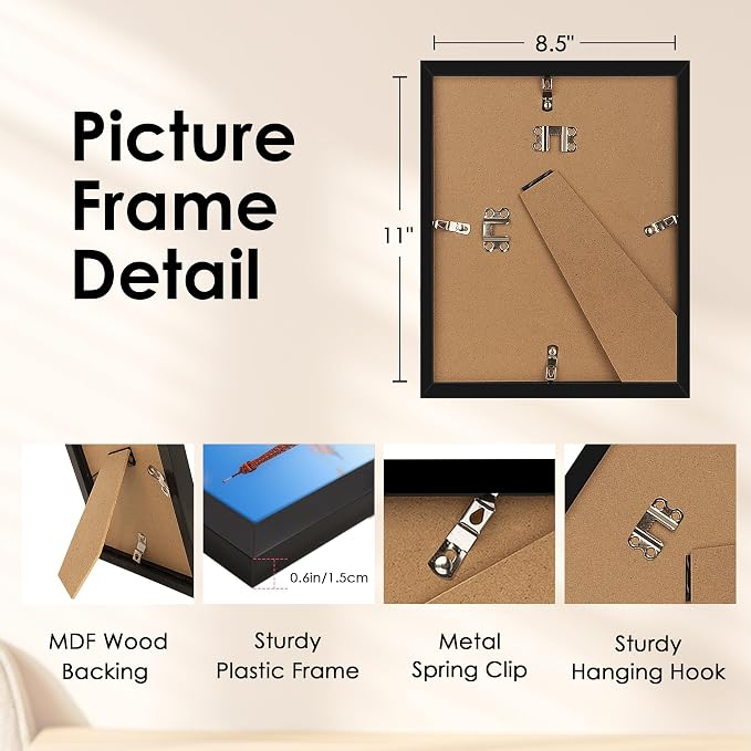 FIXSMITH 8.5x11 Picture Frame, Display Pictures 6x8 - Image 4