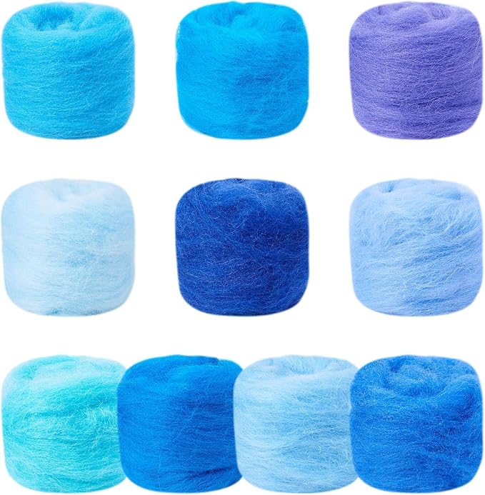 FASHEWELRY 1.76 OZ Wool Felt Kit Blue Theme Needle Felting Wool Roving 10 - Image 7