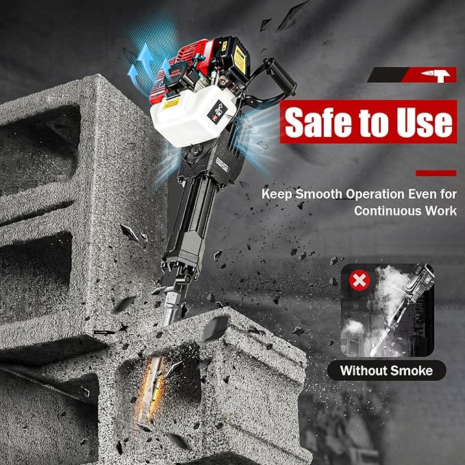 52CC 2 Stroke Demolition Jack Hammer, Gas Powered Concrete Breaker Punch Drill Jack Hammer, Heavy Duty Concrete Breaker for Trenching,Chipping,Breaking Holes