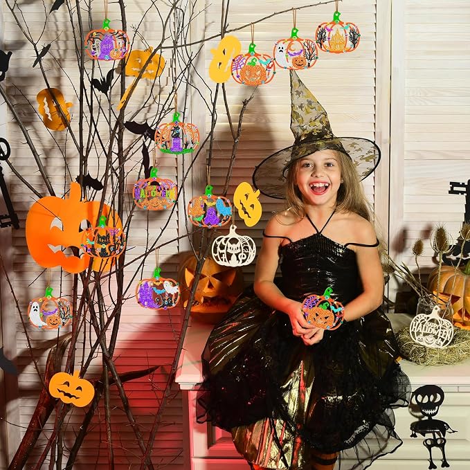 80PCS Wooden Halloween Decoration Pumpkins Ornaments to Paint Happy Halloween - Image 7