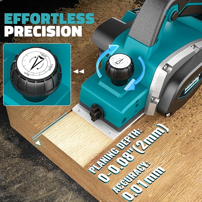 Cordless Electric Hand Planer: 3-1/4-Inch Handheld Planer Compatible with Makita 18V Battery (No Battery) - 15000 RPM Power Wood Planer for Woodworking, Carpentry, and Home DIY
