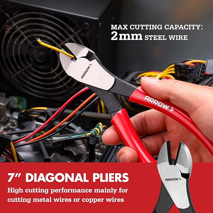 ARROW 5PCS Pliers Set, 6" Slip Joint, 7" Diagonal, 8" Needle Nose Pliers, 8"&10" Groove Joint with Non-slip Handle, Portable Rolling Bag With Handle, Premium Carbon Steel