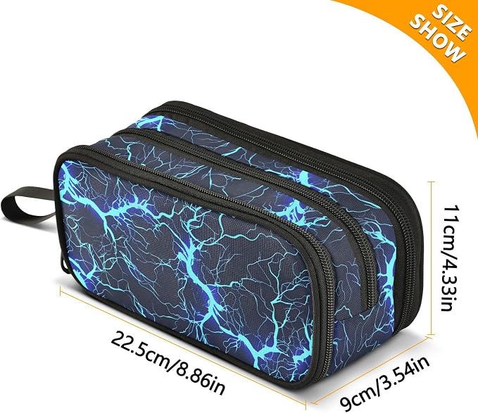 Dark Blue Electric Lightning Pencil Case Box Boys Girls Large Pencil Pouch - Image 4