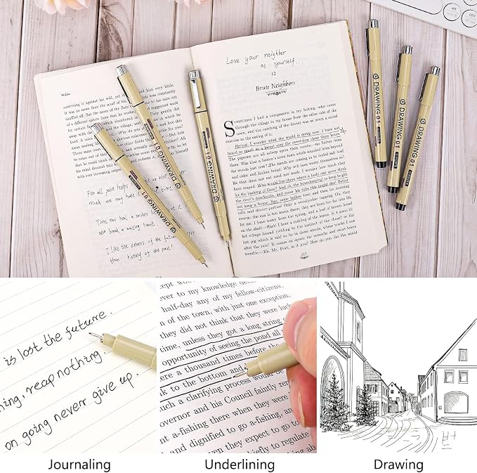 Muchcute 05 Fine Point Writing Pens: 6 Black 0.45mm Thin Micron Pen 05 No Bleed - Image 6