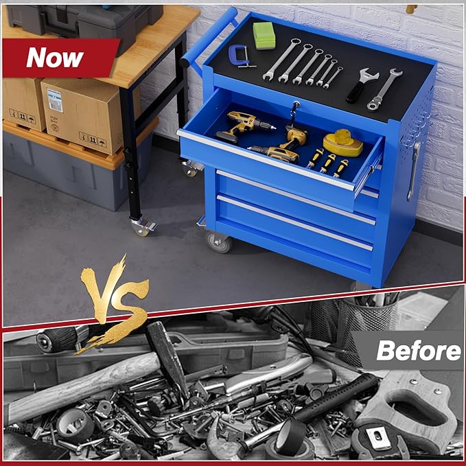 Rolling Tool Chest with Drawers, 5 Drawers Tool Chests & Cabinets, Metal Toolbox with Wheels, Lockable Storage Cabinet, Garage Tool Box with Drawers (Blue, 5 Drawers)
