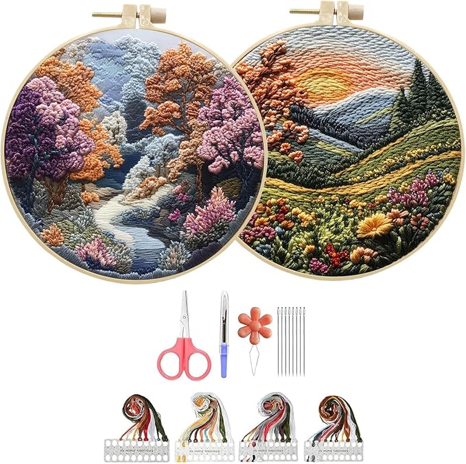 Hzkokon 2 Pack Embroidery Kit for Beginners Adults Cross Stitch Kits Hand by Unknown