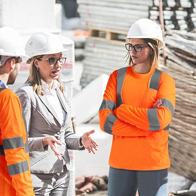 AYKRM Safety T Shirt Reflective High Visibility hi vis Long Sleeve T Shirt (XS-6XL)