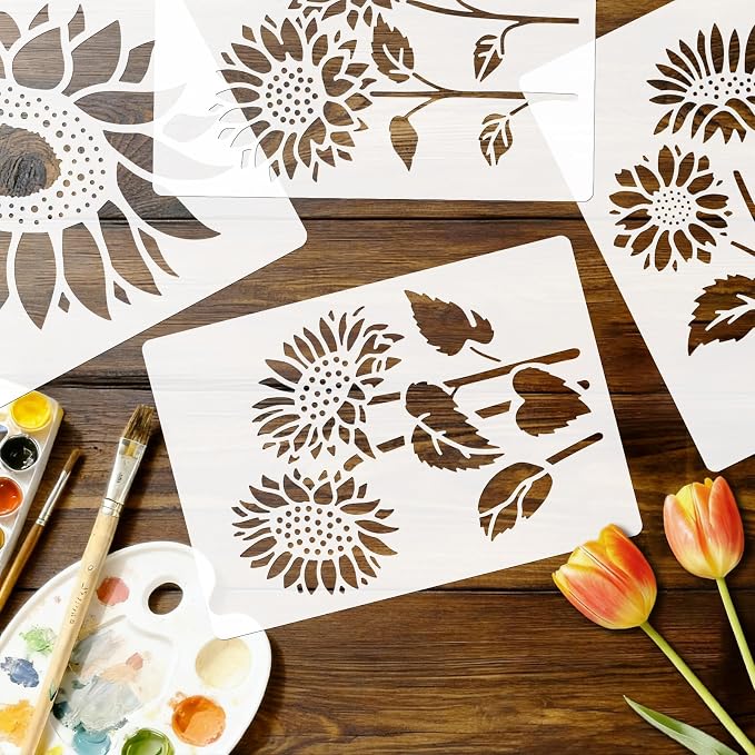 8pcs Giant Sunflower Wall Art Stencil Spring Flower Template - Image 4
