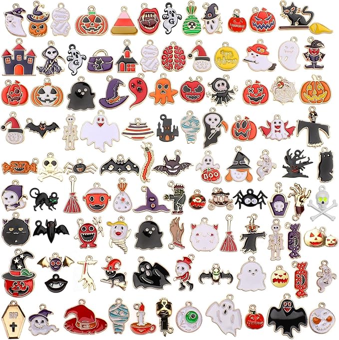 SANNIX 110Pcs Halloween Charms Gold Enamel Jewelry Making Charms by SANNIX