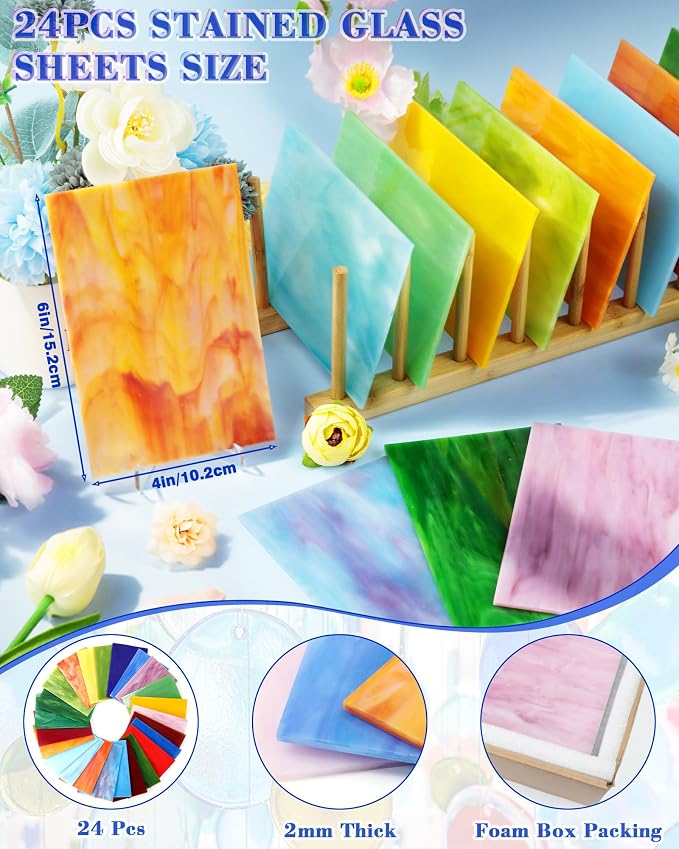 FIVEIZERO 24 Sheets Stained Glass 4x6 Inch – Rainbow Stained Glass Sheets - Image 2